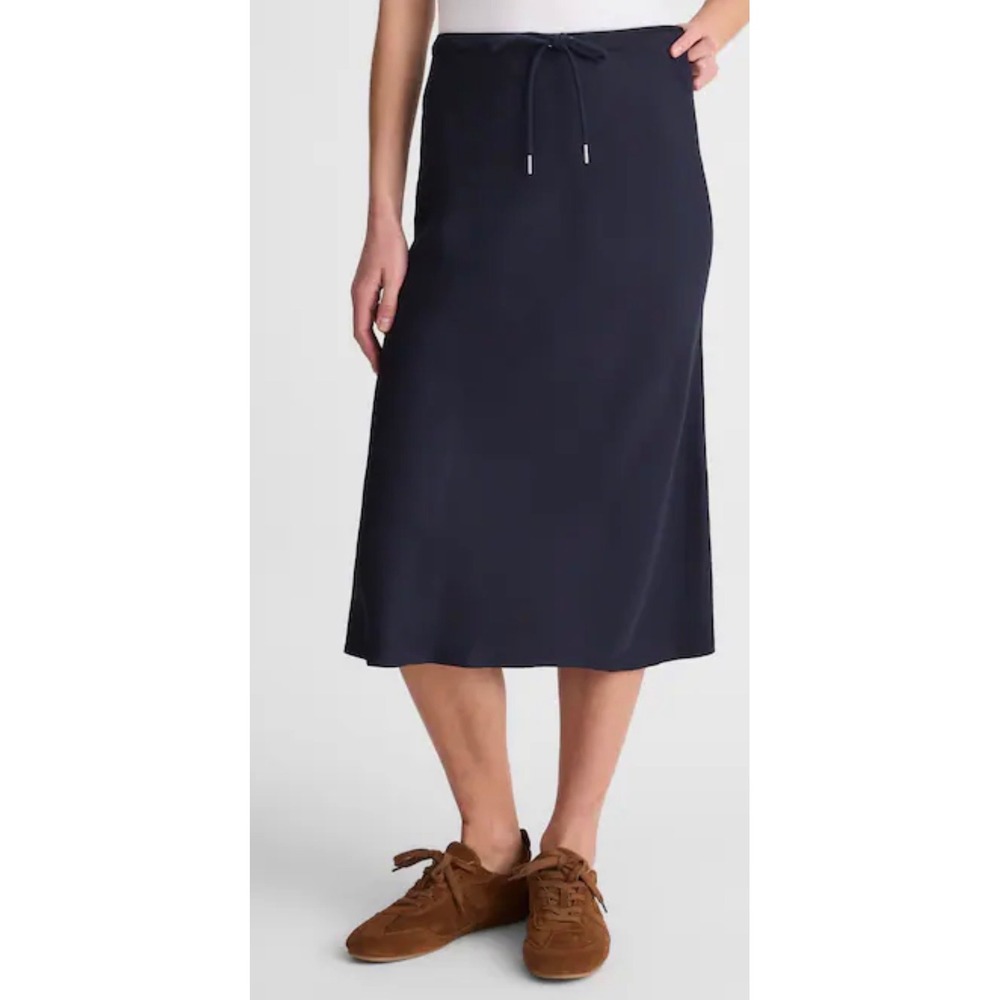 NWT Madewell Drawstring Midi Skirt Navy‎ Blue Size 2 Causal Stretch